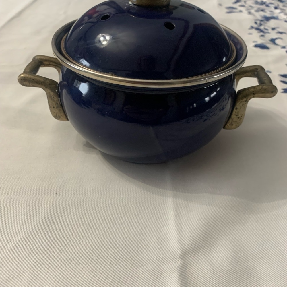 Navy Pot with Brass Lid and Handles - Picture 2 of 6